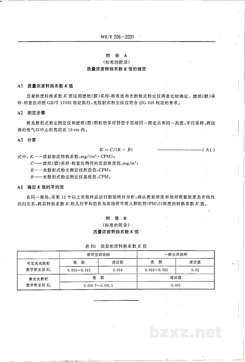 WS/T 206-2001公共场所空气中可吸入颗粒物(PM10)测定方法 光散射法 WS/T 206-2001公共场所空气中可吸入颗粒物(PM10)测定方法 光散射法