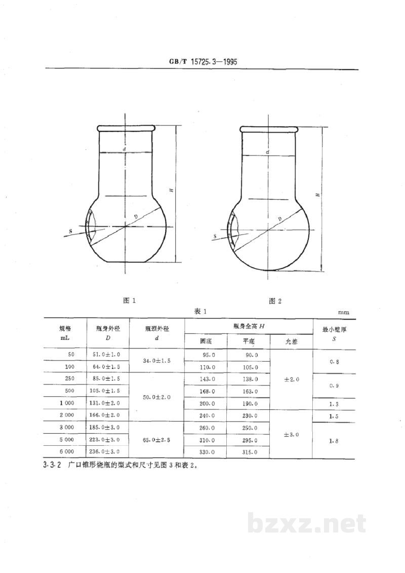 GB/T 15725.3-1995实验室玻璃仪器 广口烧瓶 GB/T 15725.3-1995实验室玻璃仪器 广口烧瓶