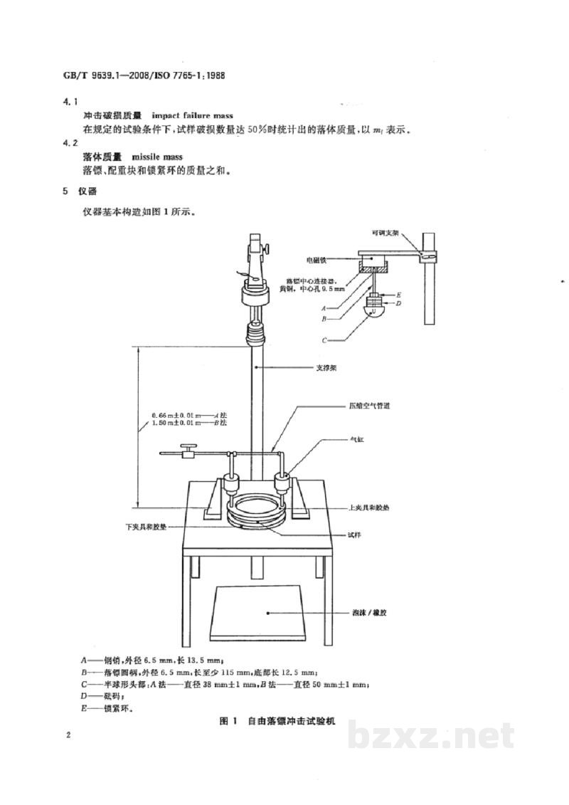 GB/T 9639.1-2008塑料薄膜和薄片 抗冲击性能试验方法自由落镖法 第1部分:梯级法 GB/T 9639.1-2008塑料薄膜和薄片 抗冲击性能试验方法自由落镖法 第1部分:梯级法
