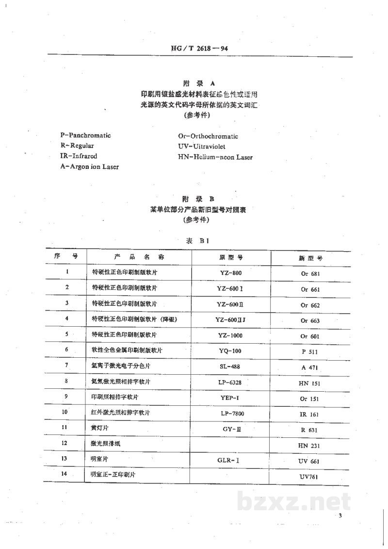 HG/T 2618-1994印刷用感光材料型号编排原则第一部银盐感光材料