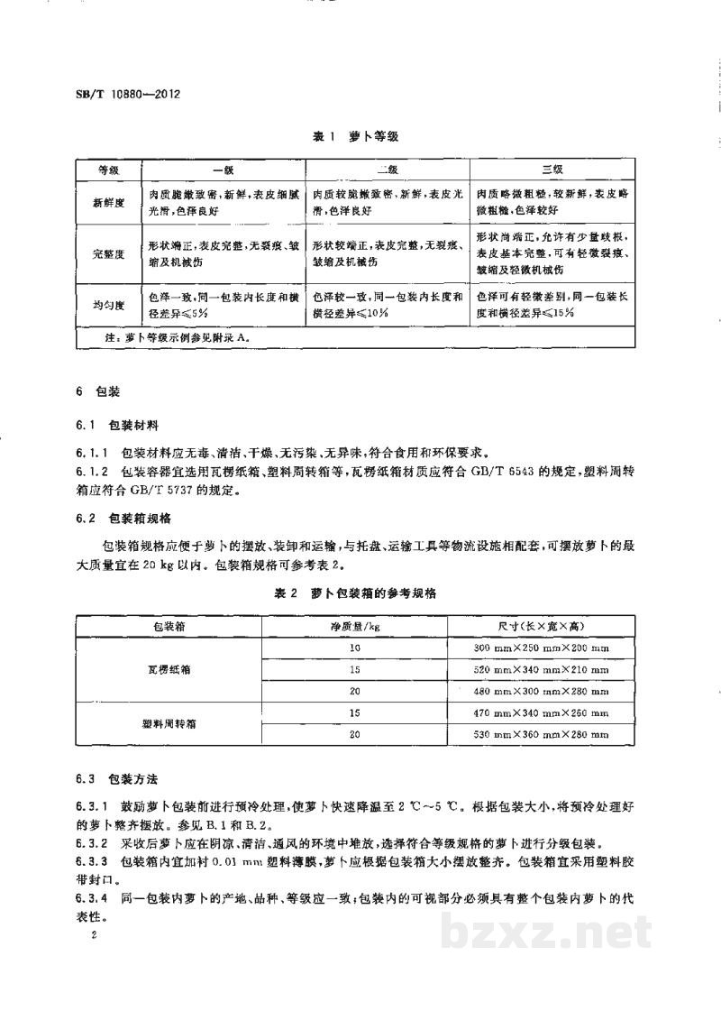SB/T 10880-2012萝卜流通规范 SB/T 10880-2012萝卜流通规范