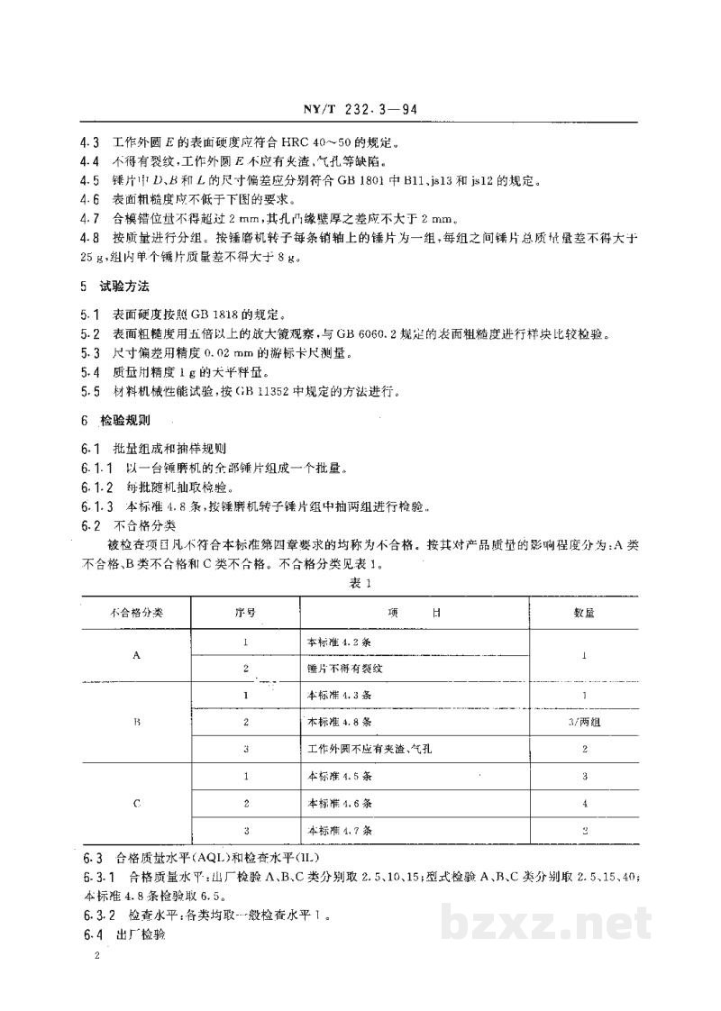 NY/T 232.3-1994制胶设备基础件 锤片 NY/T 232.3-1994制胶设备基础件 锤片