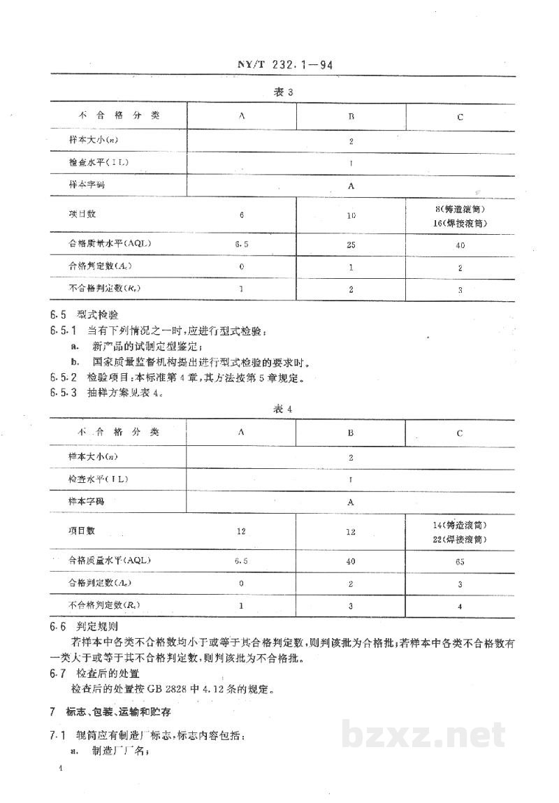 NY/T 232.1-1994制胶设备基础件 辊筒 NY/T 232.1-1994制胶设备基础件 辊筒