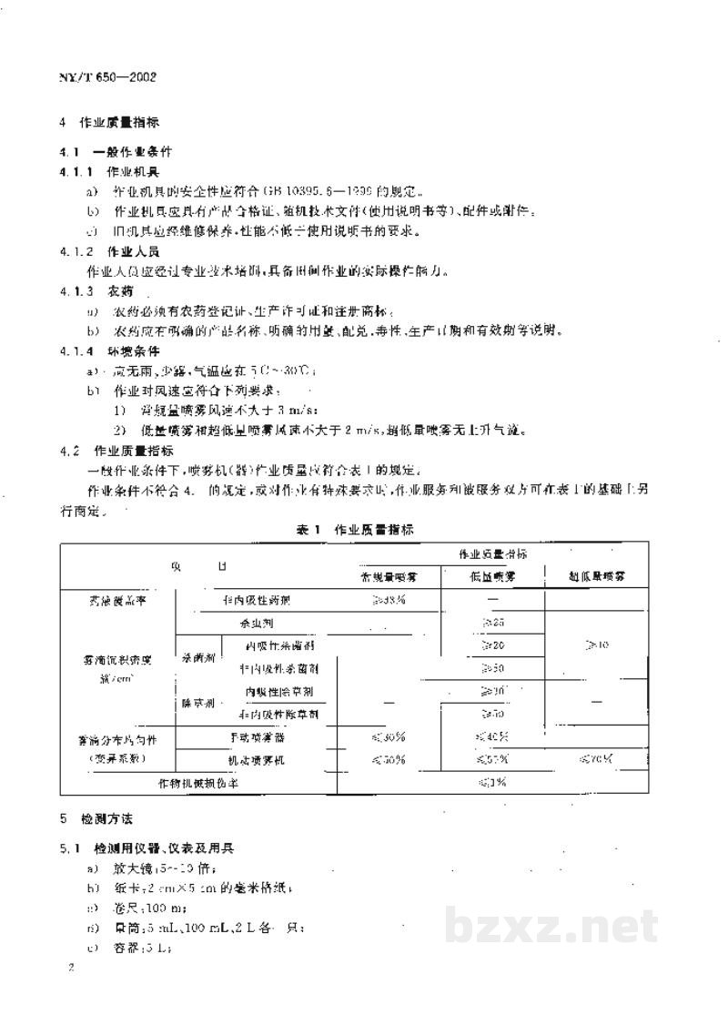 NY/T 650-2002喷雾机(器) 作业质量 NY/T 650-2002喷雾机(器) 作业质量