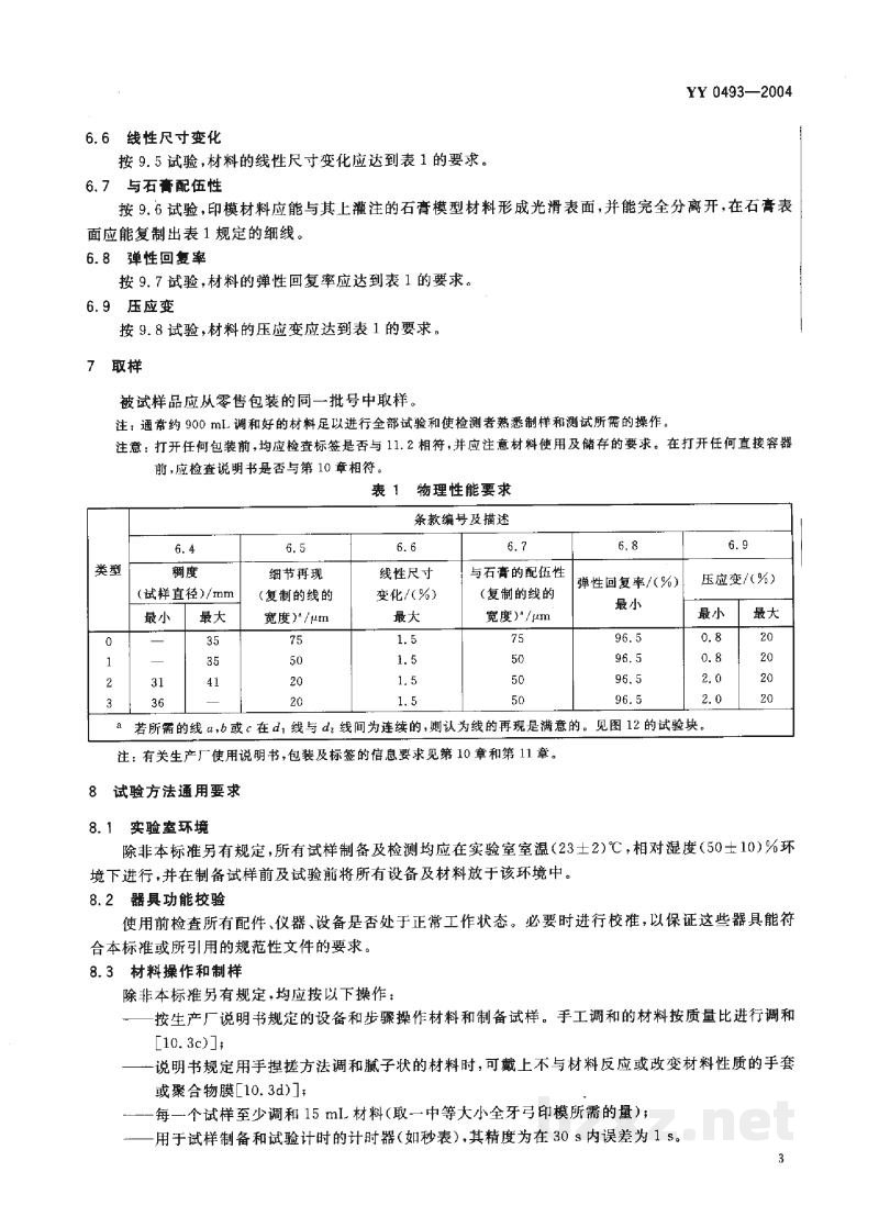 YY 0493-2004牙科学 弹性体印模材料 YY 0493-2004牙科学 弹性体印模材料