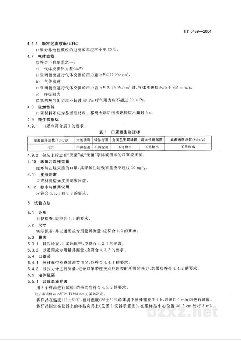 YY 0469-2004医用外科口罩技术要求 YY 0469-2004医用外科口罩技术要求