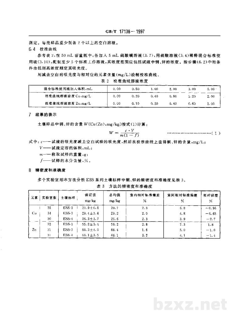 GB/T 17138-1997土壤质量 铜、锌的测定 火焰原子吸收分光光度法 GB/T 17138-1997土壤质量 铜、锌的测定 火焰原子吸收分光光度法