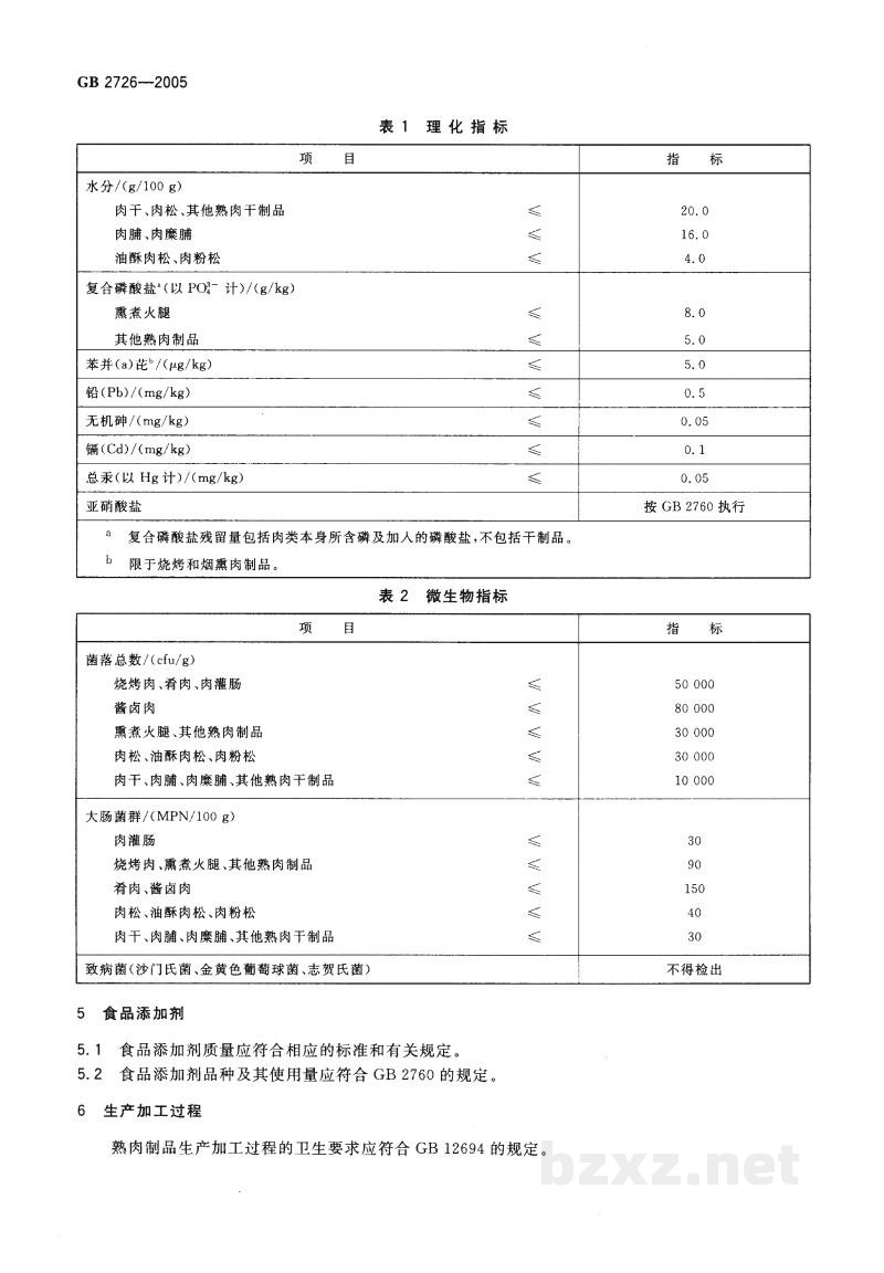 GB 2726-2005熟肉制品卫生标准 GB 2726-2005熟肉制品卫生标准