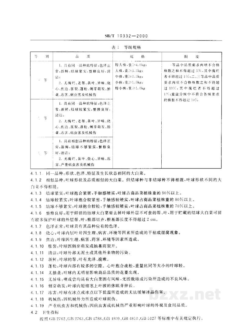 SB/T 10332-2000大白菜 SB/T 10332-2000大白菜
