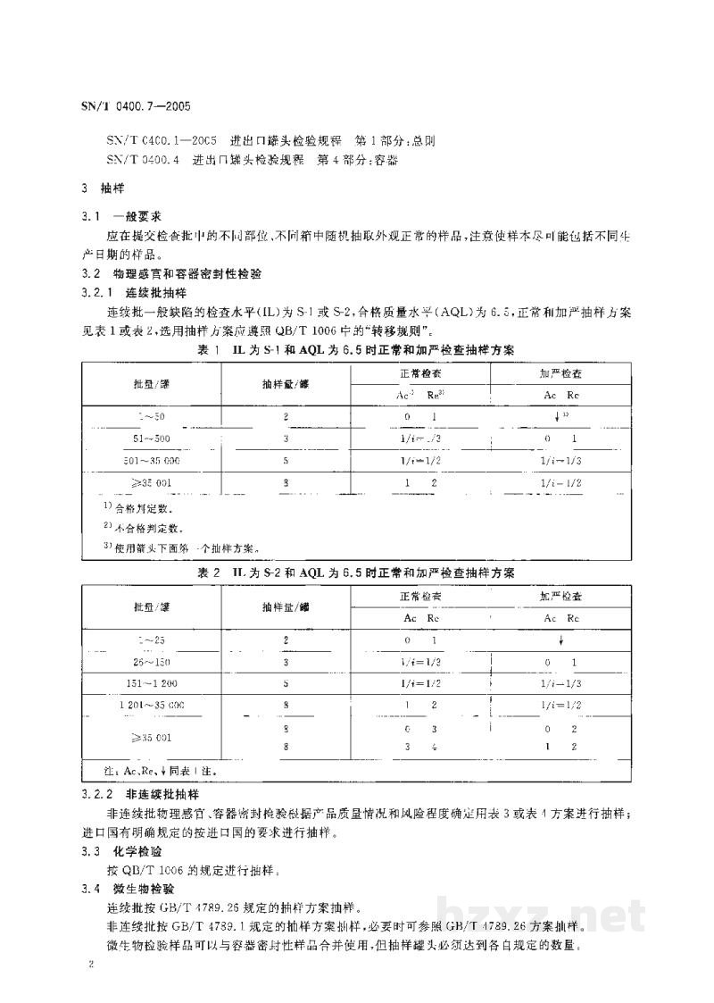 SN/T 0400.7-2005进出口罐头食品检验规程 第7部分:成品 SN/T 0400.7-2005进出口罐头食品检验规程 第7部分:成品