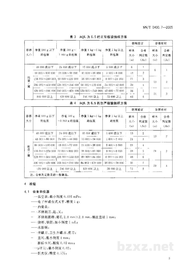 SN/T 0400.7-2005进出口罐头食品检验规程 第7部分:成品 SN/T 0400.7-2005进出口罐头食品检验规程 第7部分:成品