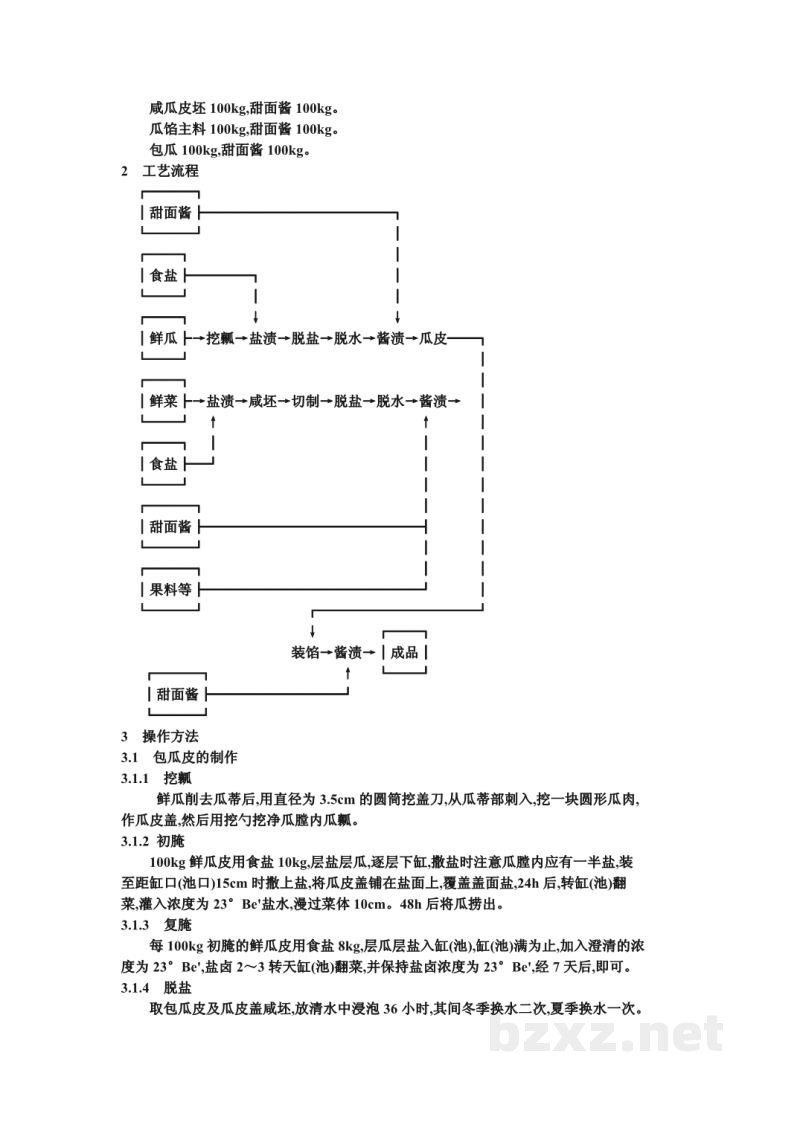 ZB X 10013-86甜酱渍菜生产工艺通用规程 酱包瓜 ZB X 10013-86甜酱渍菜生产工艺通用规程 酱包瓜
