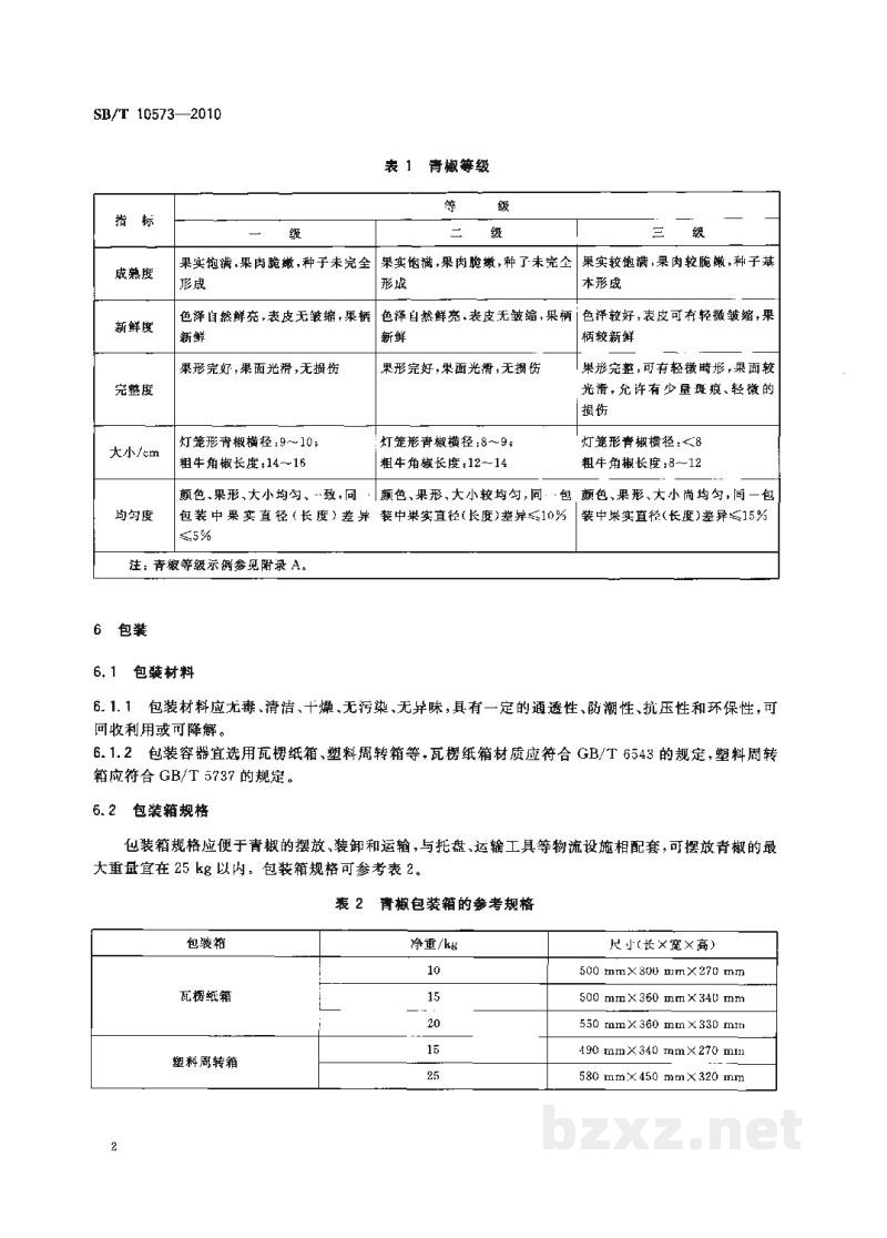 SB/T 10573-2010青椒流通规范 SB/T 10573-2010青椒流通规范