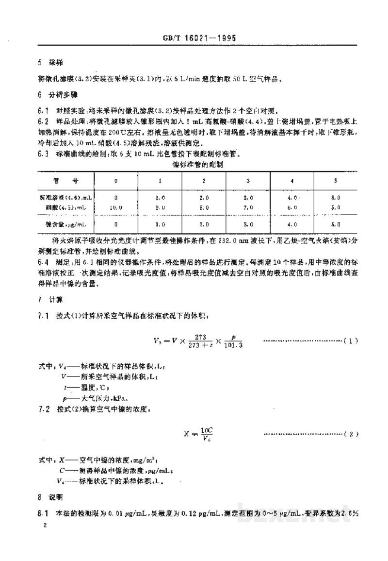 GB/T 16021-1995车间空气中镍及其化合物的火焰原子吸收光谱测定方法 GB/T 16021-1995车间空气中镍及其化合物的火焰原子吸收光谱测定方法