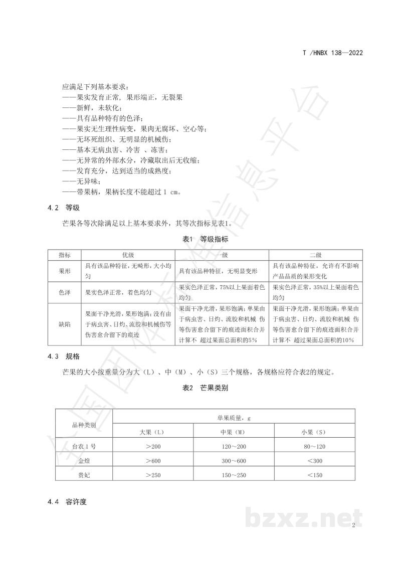 T/HNBX 138-2022陵水芒果 等级规格 T/HNBX 138-2022陵水芒果 等级规格