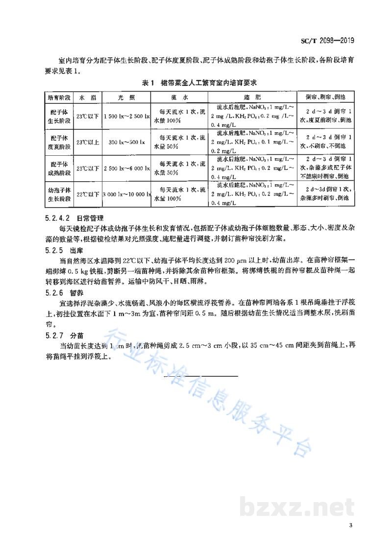 SC/T 2098-2019裙带菜人工繁育技术规范 SC/T 2098-2019裙带菜人工繁育技术规范