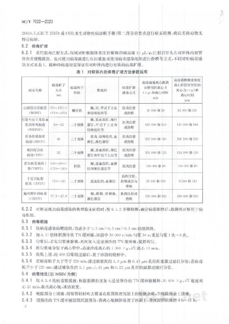SC/T 7022-2020对虾体内的病毒扩增和保存方法 SC/T 7022-2020对虾体内的病毒扩增和保存方法