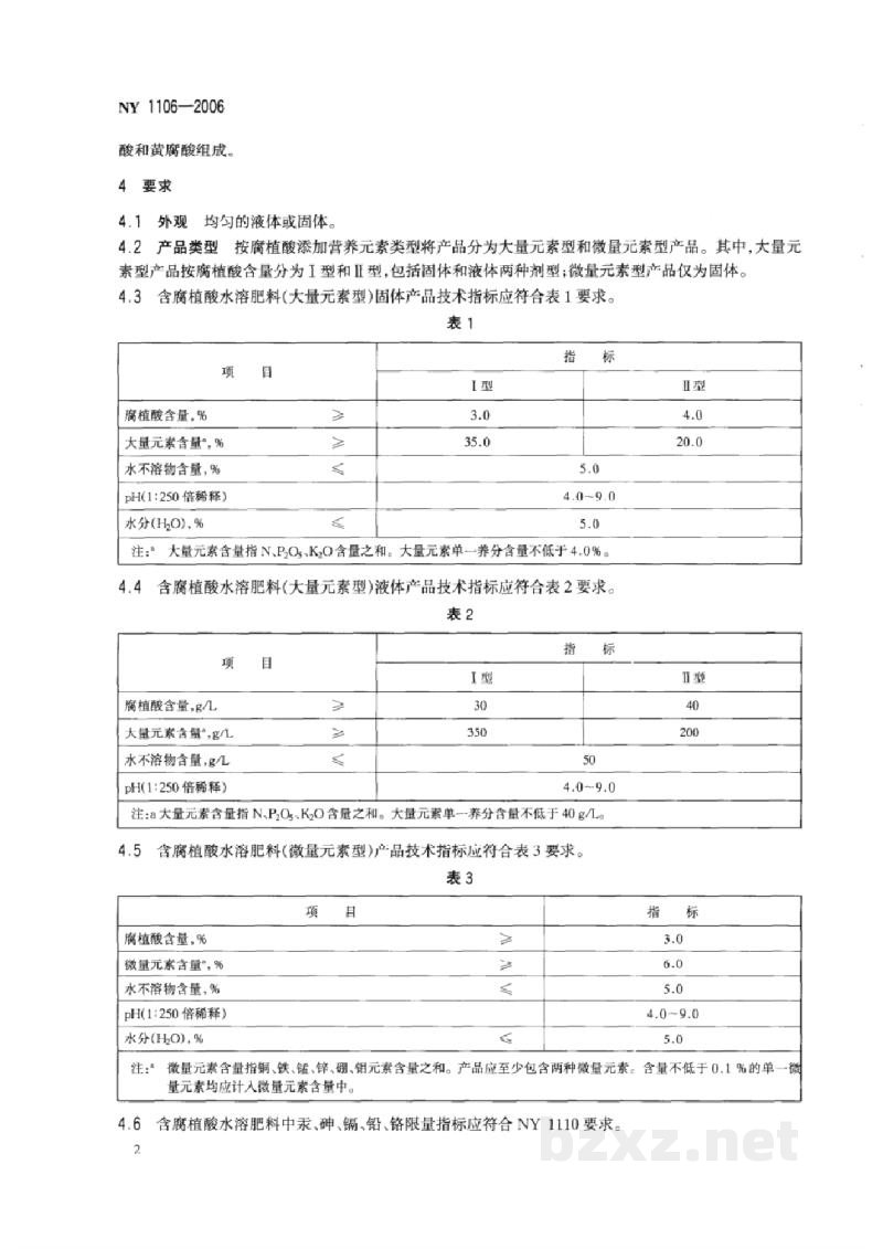 NY 1106-2006含腐植酸水溶肥料