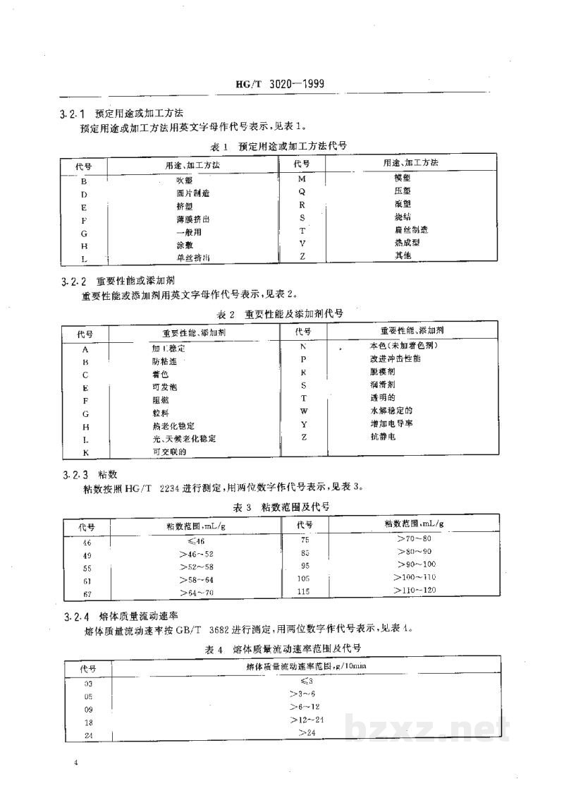 HG/T 3020-1999聚碳酸脂(PC)模塑和挤塑材料命名 HG/T 3020-1999聚碳酸脂(PC)模塑和挤塑材料命名