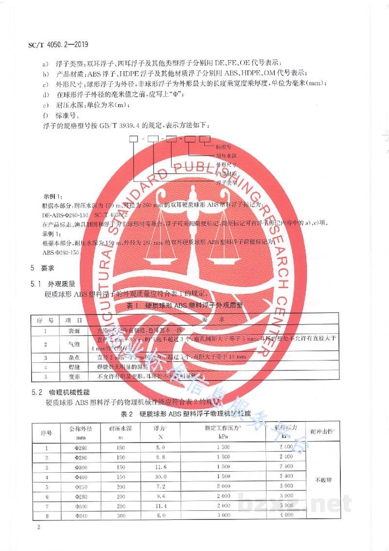 SC/T 4050.2-2019拖网渔具通用技术要求第2部分:浮子
