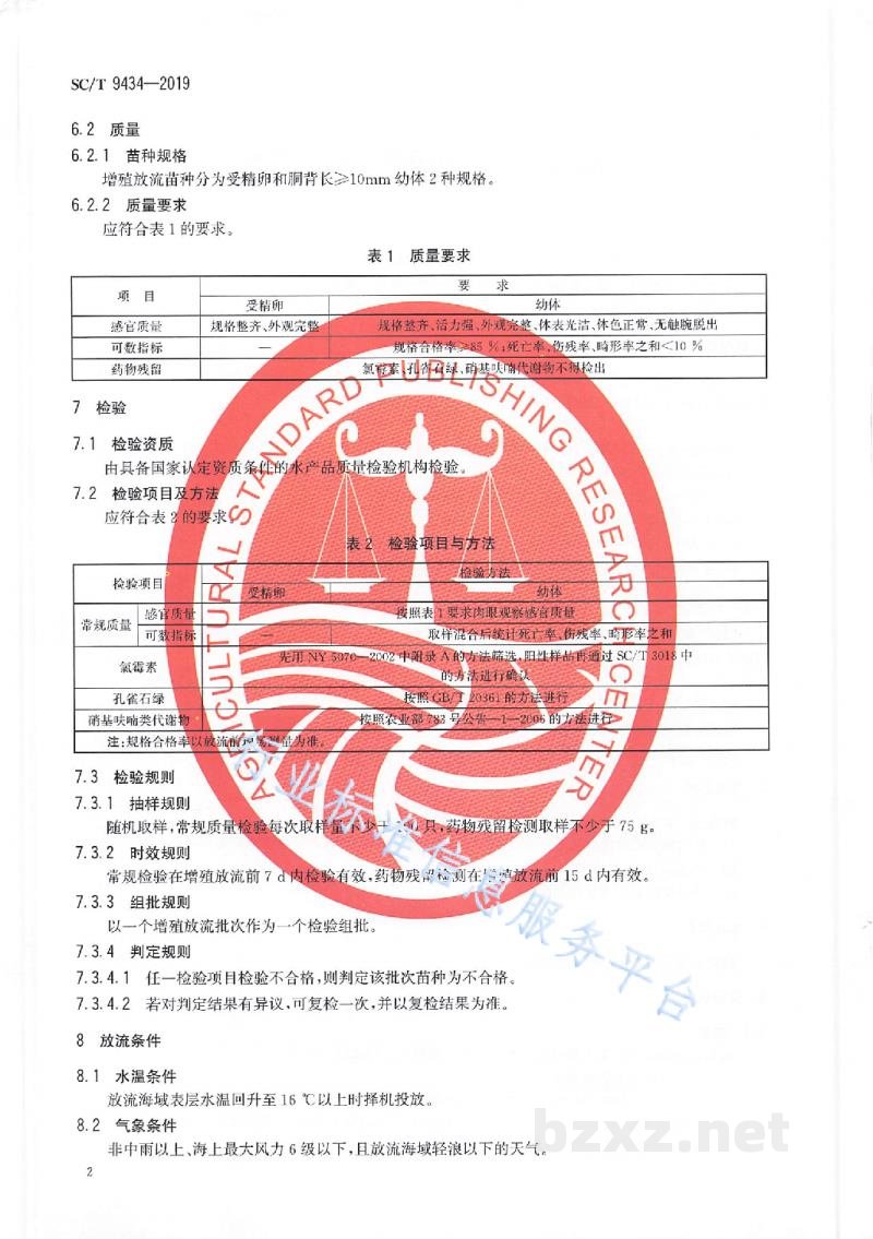 SC/T 9434-2019水生生物增殖放流技术规范金乌贼 SC/T 9434-2019水生生物增殖放流技术规范金乌贼
