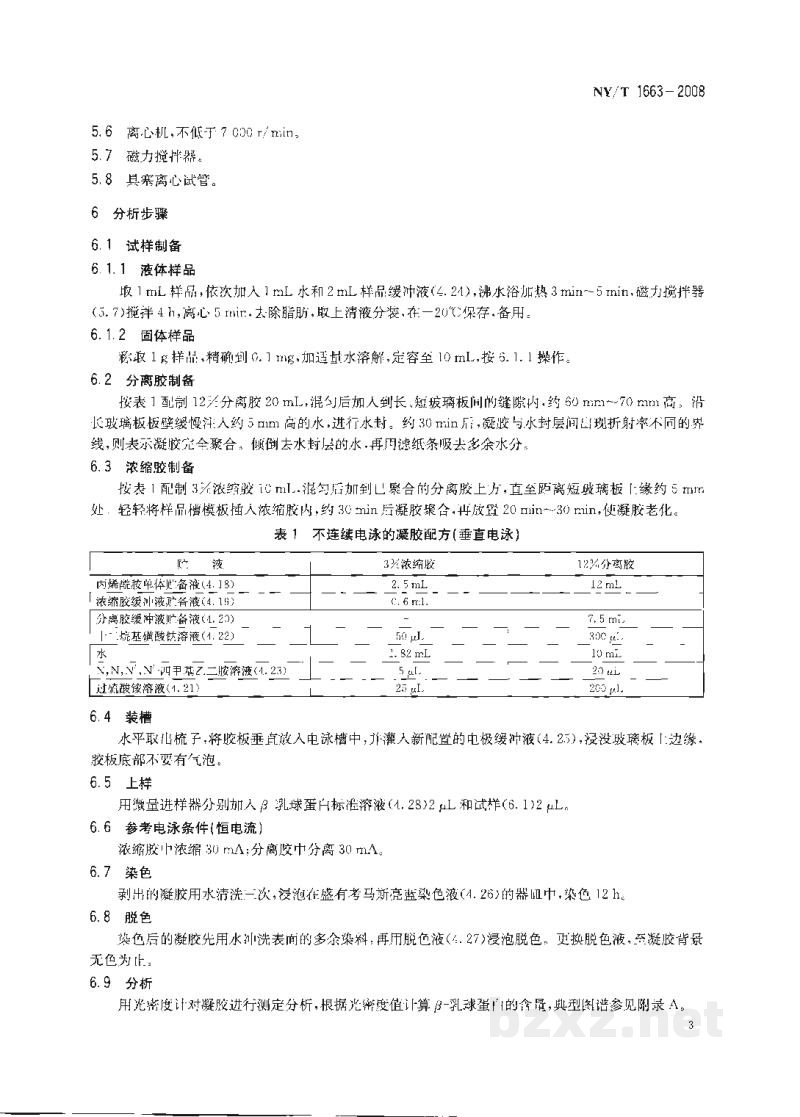NY/T 1663-2008乳与乳制品中β-乳球蛋白的测定聚丙烯酰胺凝胶电泳法 NY/T 1663-2008乳与乳制品中β-乳球蛋白的测定聚丙烯酰胺凝胶电泳法