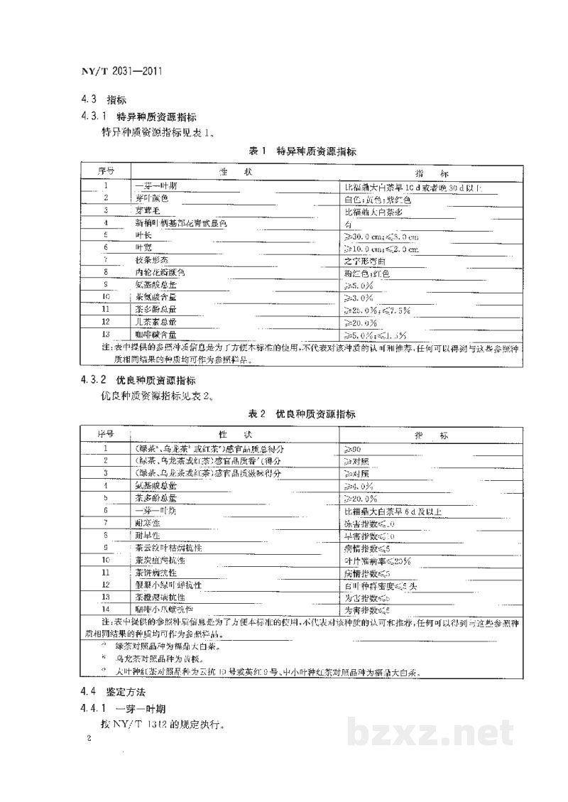 NY/T 2031-2011农作物优异种质资源评价规范茶树