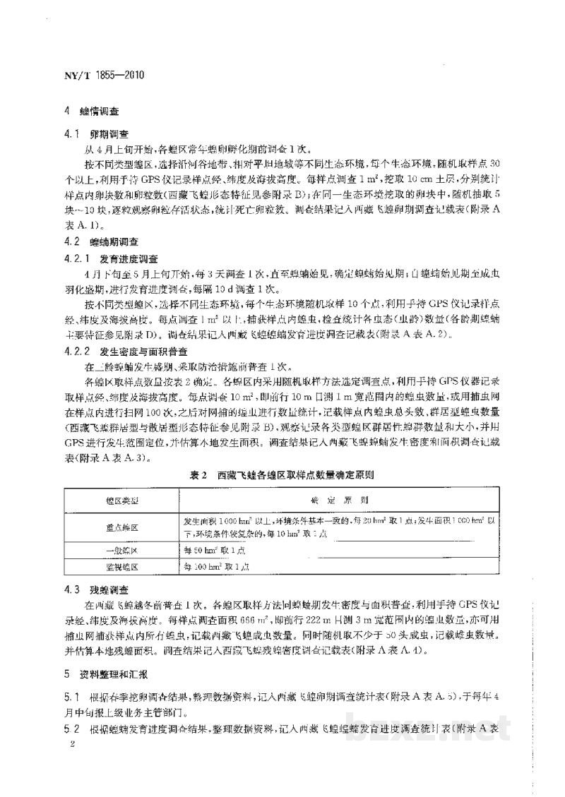 NY/T 1855-2010西藏飞蝗测报技术规范 NY/T 1855-2010西藏飞蝗测报技术规范