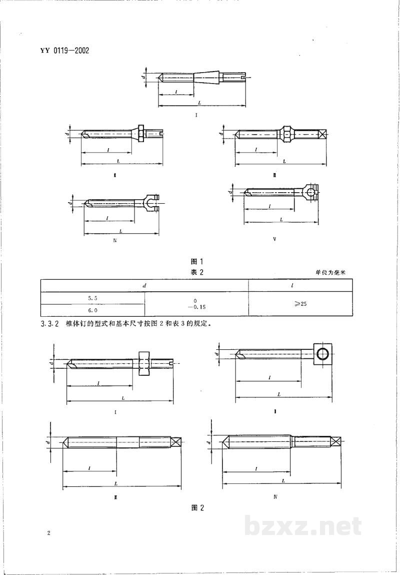 YY 0119-2002骨接合植入物  金属矫形用钉