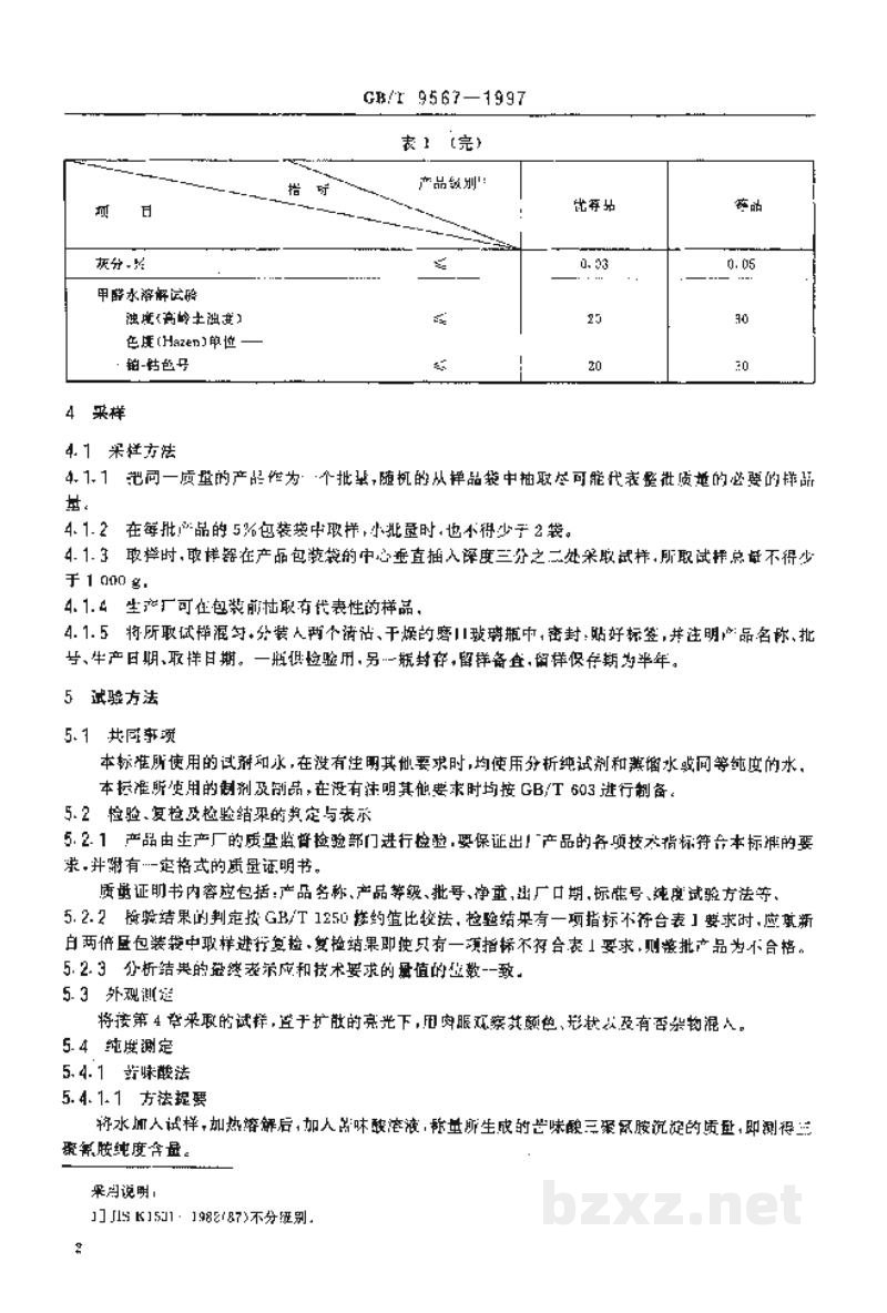 GB/T 9567-1997工业三聚氰胺 GB/T 9567-1997工业三聚氰胺