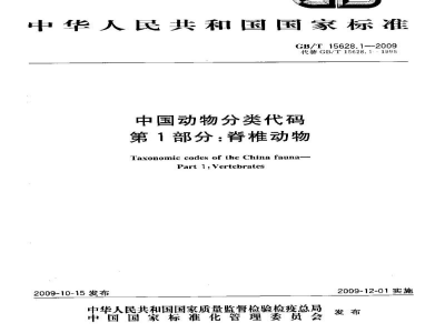 GB/T 15628.1-2009中国动物分类代码　第1部分：脊椎动物