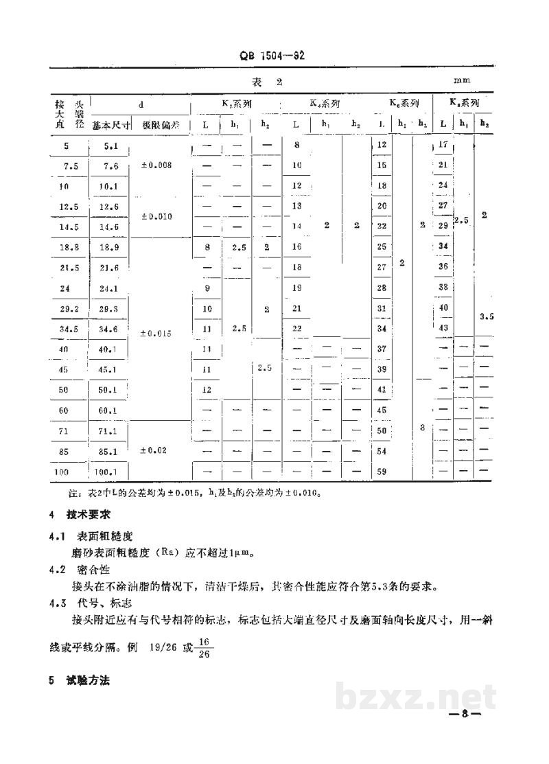 QB 1504-1992实验室玻璃仪器互换锥形磨砂接头 QB 1504-1992实验室玻璃仪器互换锥形磨砂接头