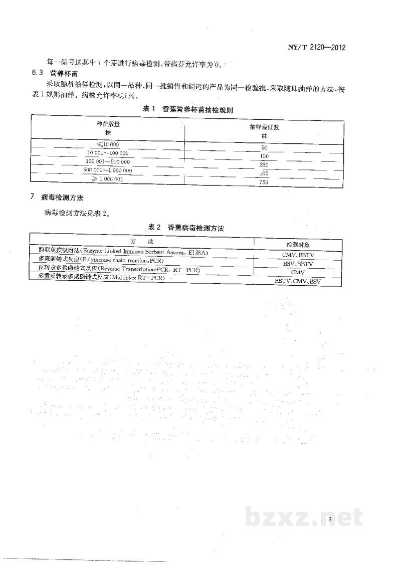 NY/T 2120-2012香蕉无病毒种苗生产技术规范 NY/T 2120-2012香蕉无病毒种苗生产技术规范