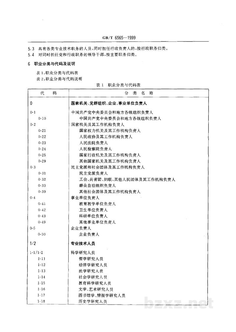 GB/T 6565-1999职业分类与代码 GB/T 6565-1999职业分类与代码
