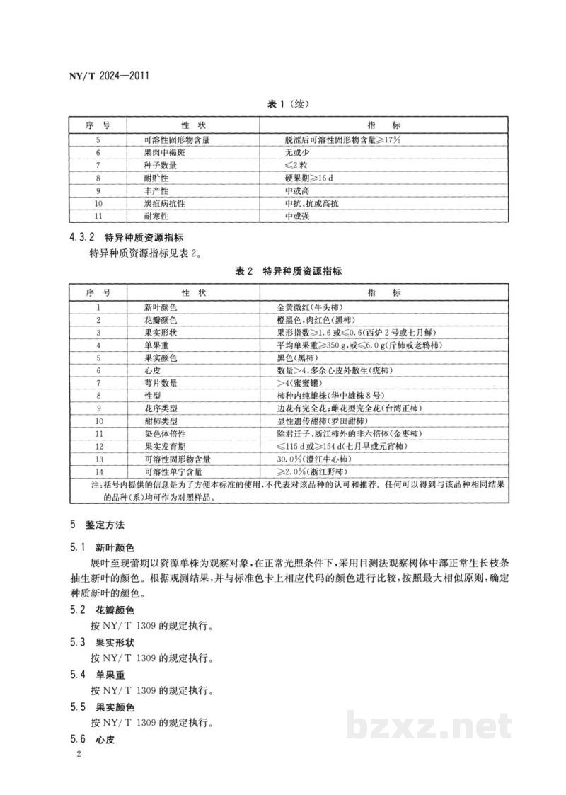 NY/T 2024-2011农作物优异种质资源评价规范柿 NY/T 2024-2011农作物优异种质资源评价规范柿