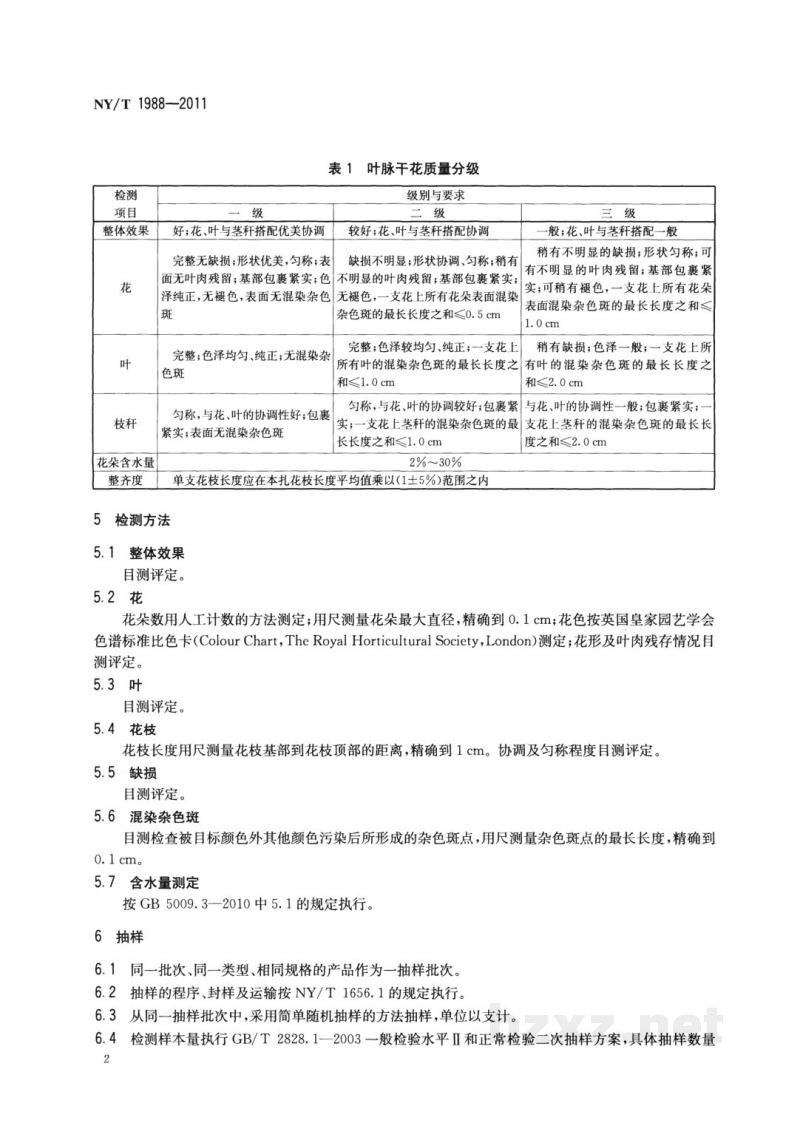 NY/T 1988-2011叶脉干花 NY/T 1988-2011叶脉干花