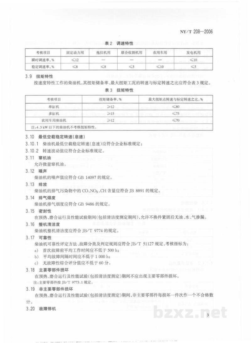 NY/T 208-2006农用柴油机质量评价技术规范 NY/T 208-2006农用柴油机质量评价技术规范