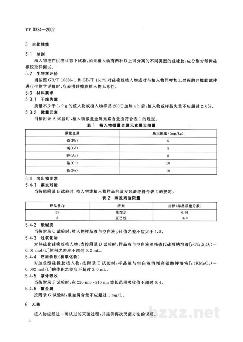 YY 0334-2002硅橡胶外科植入物通用要求 YY 0334-2002硅橡胶外科植入物通用要求