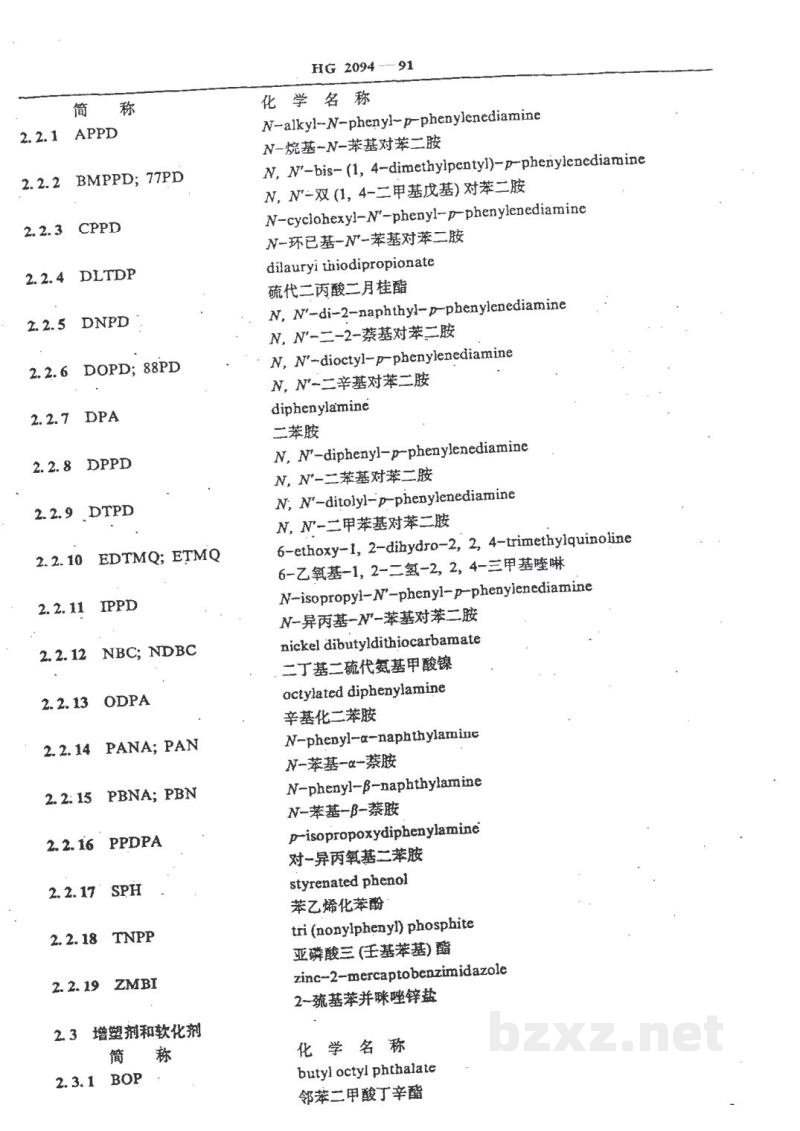 HG/T 2094-1991橡胶配合剂简称 HG/T 2094-1991橡胶配合剂简称