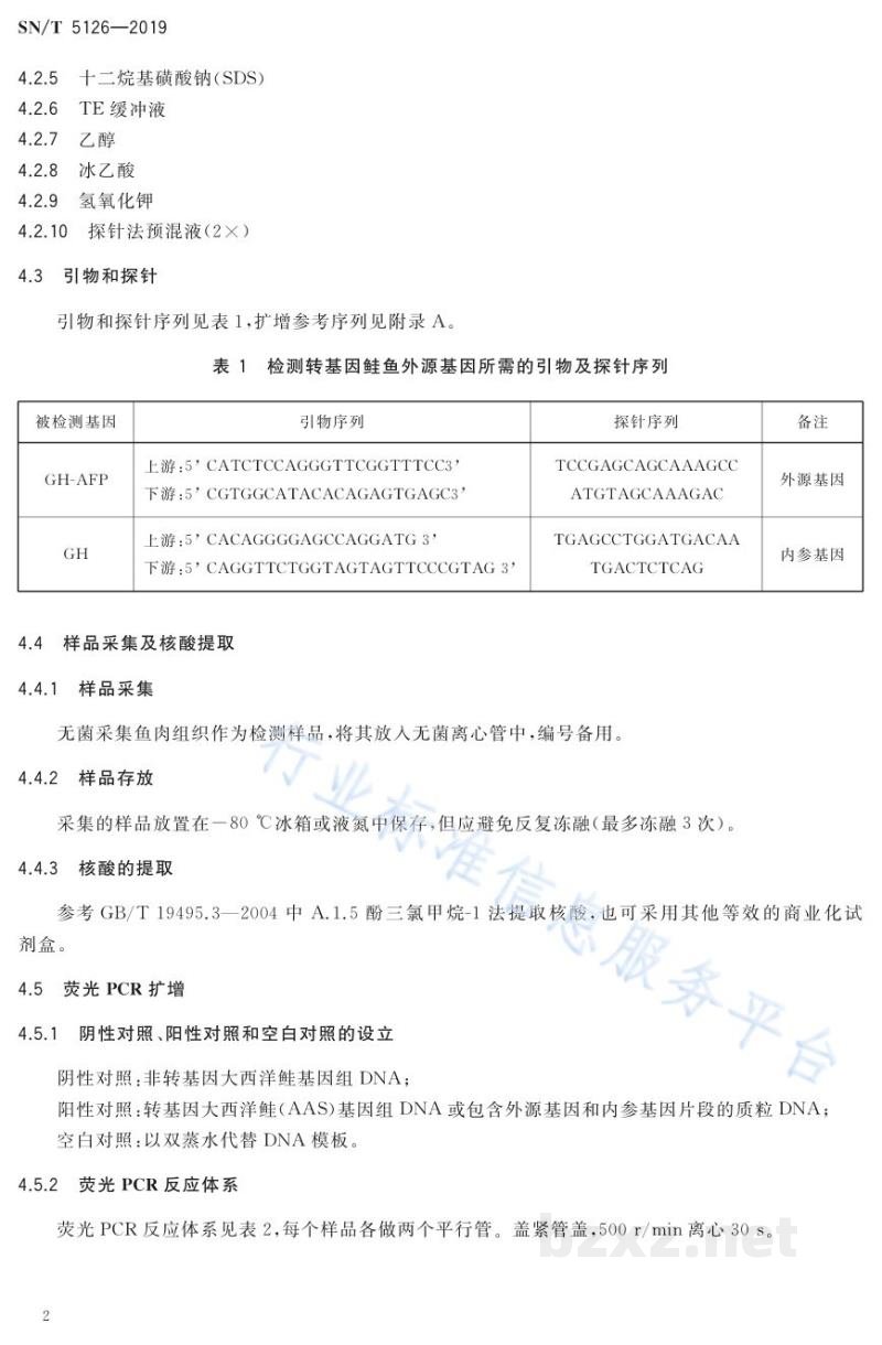 SN/T 5126-2019鲑鱼及其加工产品中转基因成分定性PCR检测方法 SN/T 5126-2019鲑鱼及其加工产品中转基因成分定性PCR检测方法