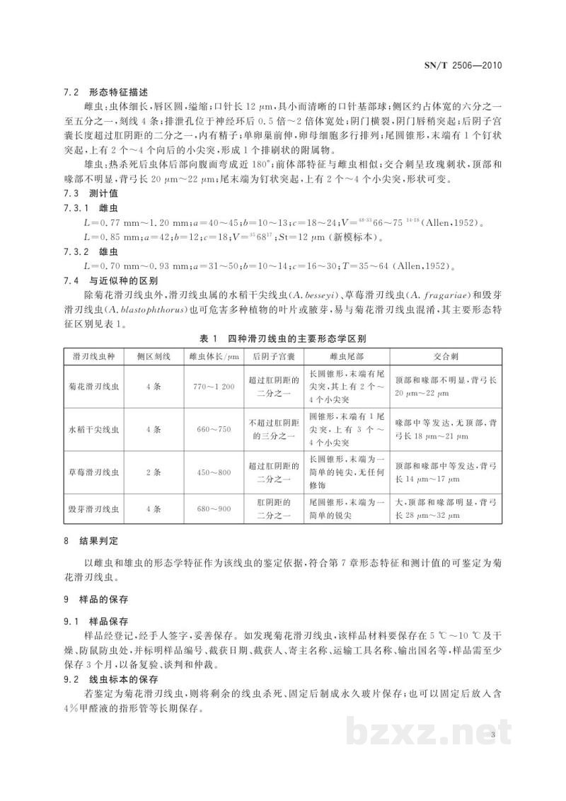 SN/T 2506-2010菊花滑刃线虫检疫鉴定方法 SN/T 2506-2010菊花滑刃线虫检疫鉴定方法