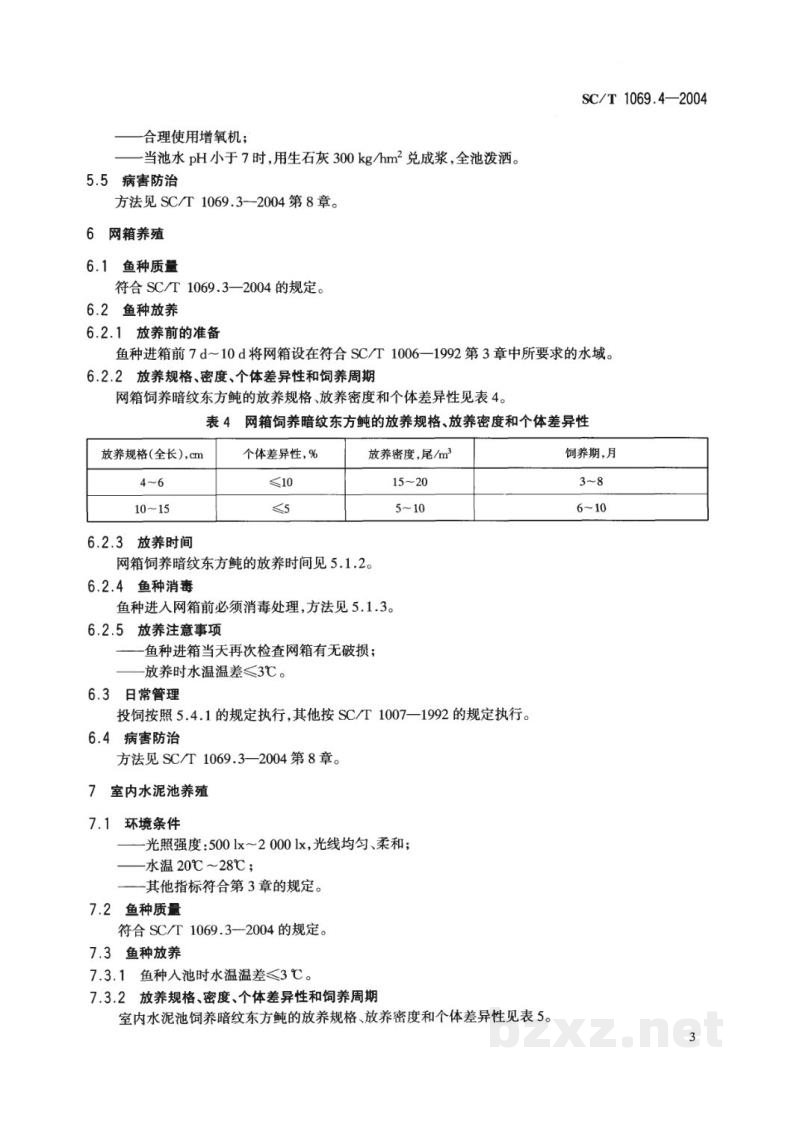 SC/T 1069.4-2004暗纹东方鲀养殖技术规范第4部分:养成技术 SC/T 1069.4-2004暗纹东方鲀养殖技术规范第4部分:养成技术