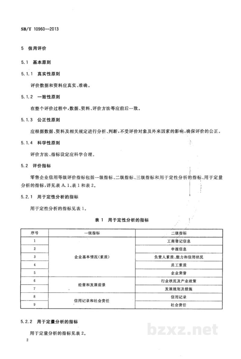 SB/T 10960-2013零售企业信用等级评价规范 SB/T 10960-2013零售企业信用等级评价规范