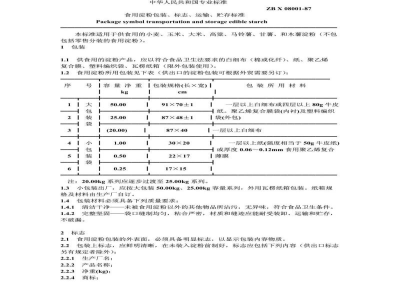 ZB X 08001-1987食用淀粉包装、标志、运输、贮存标准