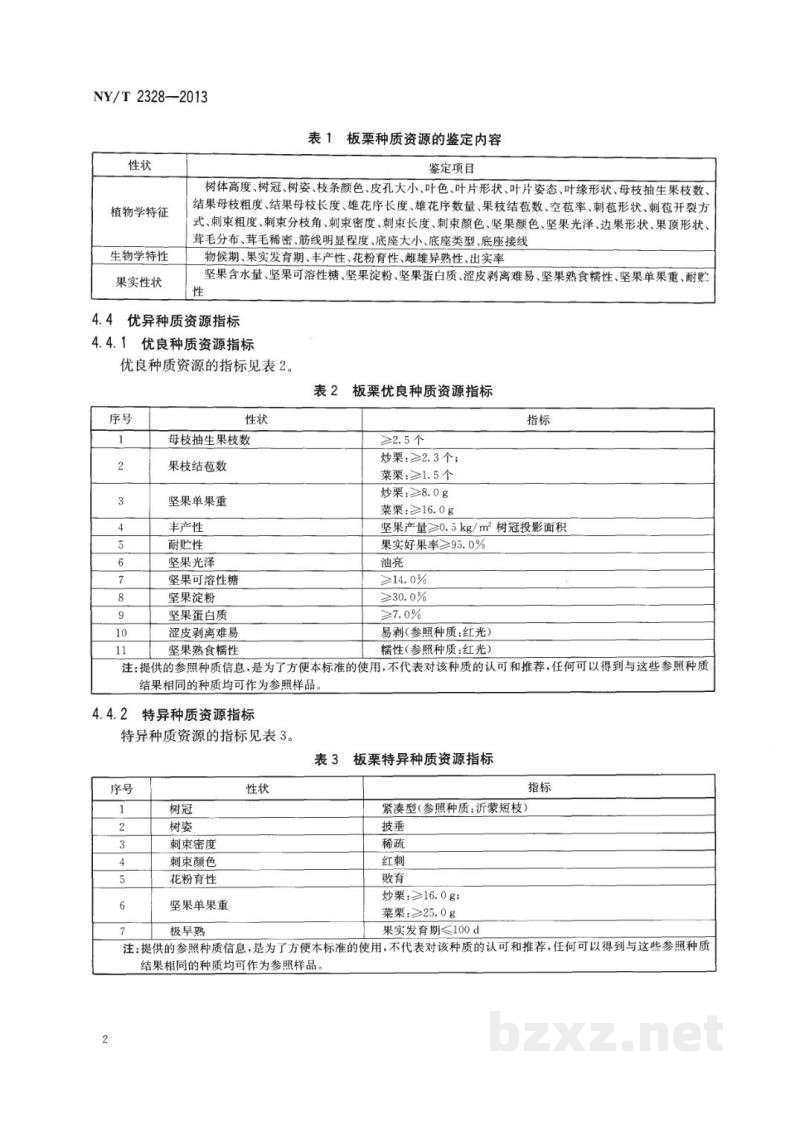NY/T 2328-2013农作物种质资源鉴定评价技术规范板栗 NY/T 2328-2013农作物种质资源鉴定评价技术规范板栗