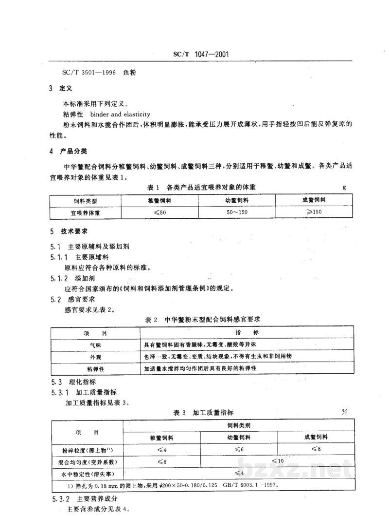 SC/T 1047-2001中华鳖配合饲料 SC/T 1047-2001中华鳖配合饲料