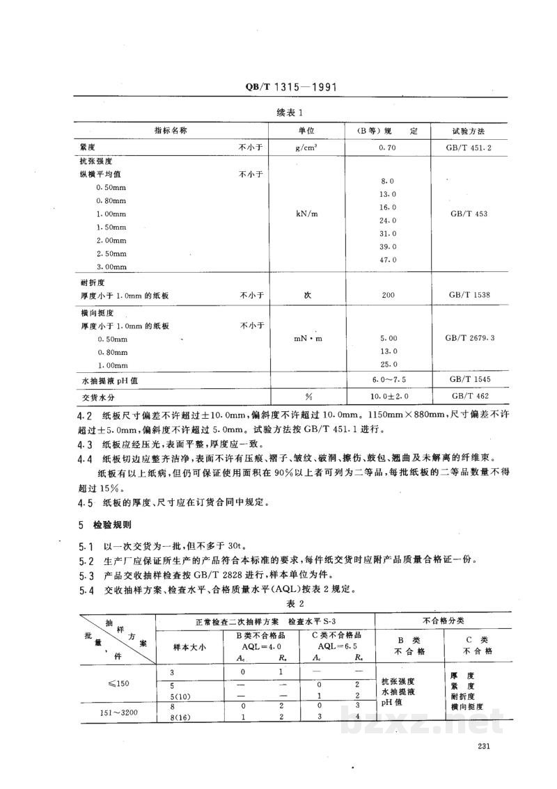 QB/T 1315-1991厚纸板 QB/T 1315-1991厚纸板