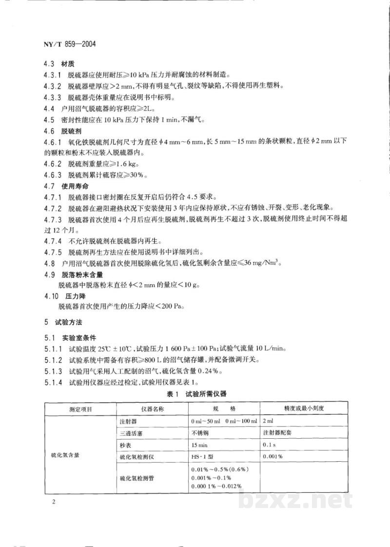 NY/T 859-2004户用沼气脱硫器 NY/T 859-2004户用沼气脱硫器