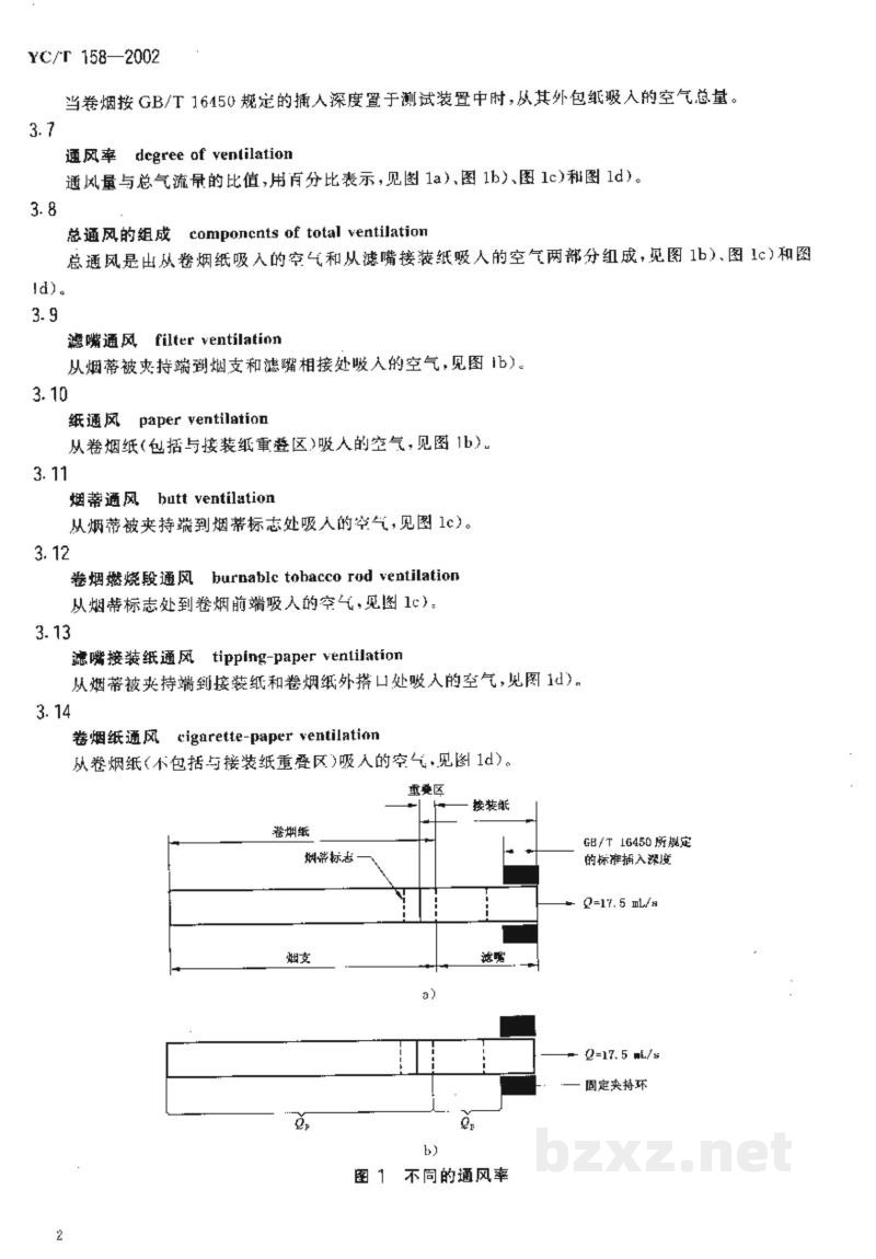 YC/T 158-2002卷烟 通风的测定 定义和测量原理 YC/T 158-2002卷烟 通风的测定 定义和测量原理