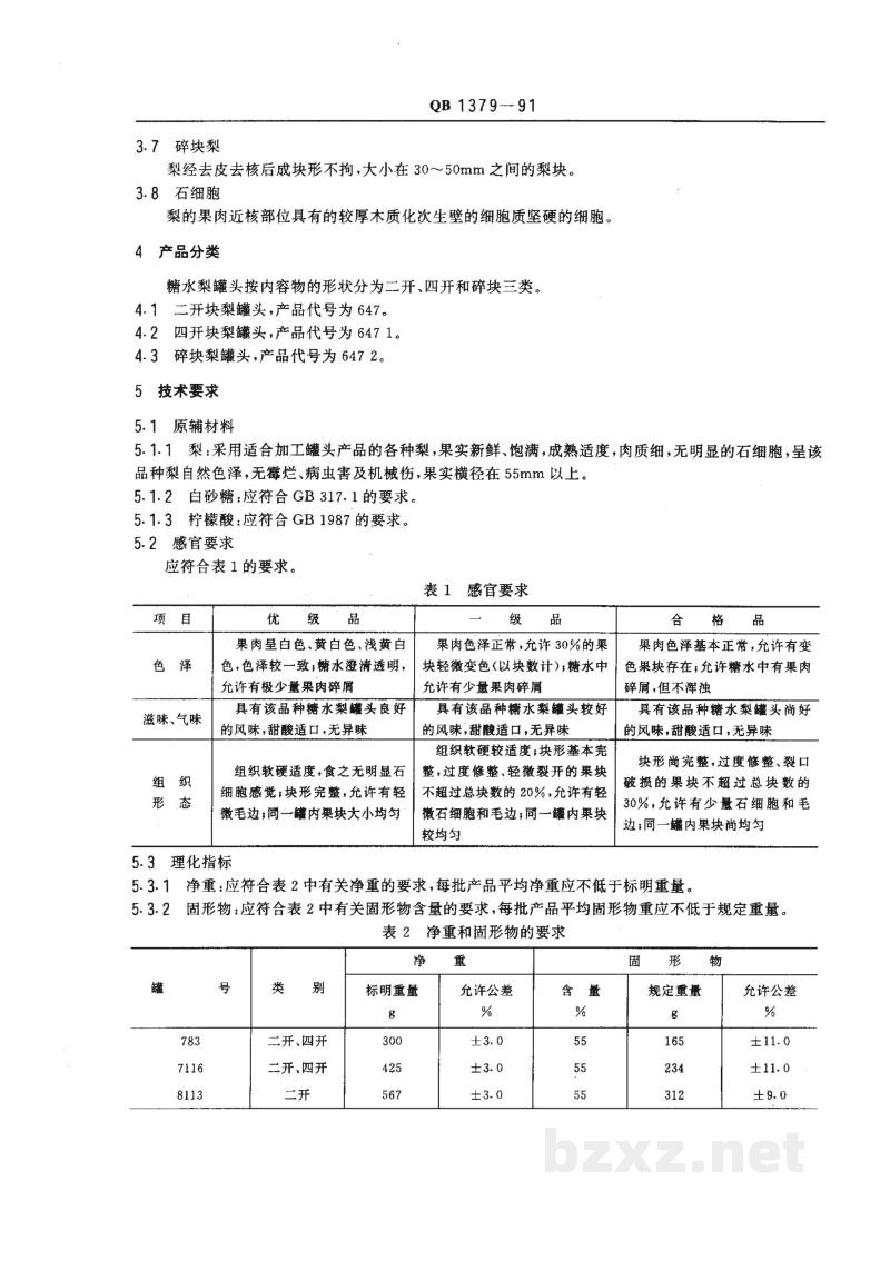 QB 1379-1991糖水梨罐头 QB 1379-1991糖水梨罐头
